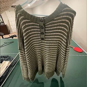 American eagle green and white striped sweater